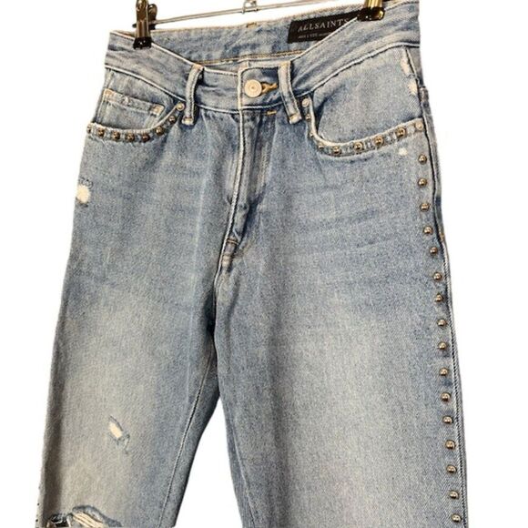 ALL SAINTS Ava Stud Jeans Metal Studded Side Seams Cotton Straight Size 25 - Picture 4 of 14